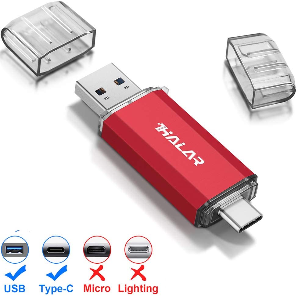 Black THKAILAR USB Flash Drive–128GB USB Thumb–2-in-1 Memory C Stick with USB and Type-C Port– Compatible with Samsung Mac Pro Laptops Tablets PC–High-Speed Data Transfer